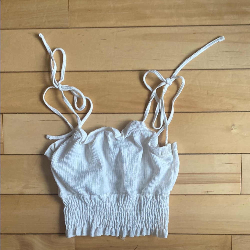 H&M White Smocked Tie Straps Camisole